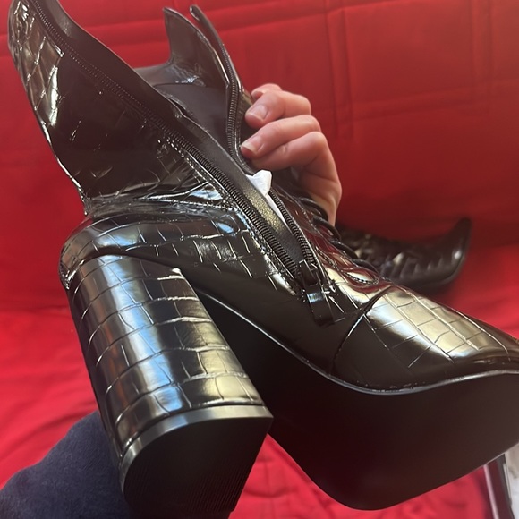 Nasty Gal Black faux Crocodile lace up boots. Never been worn. - Picture 5 of 5